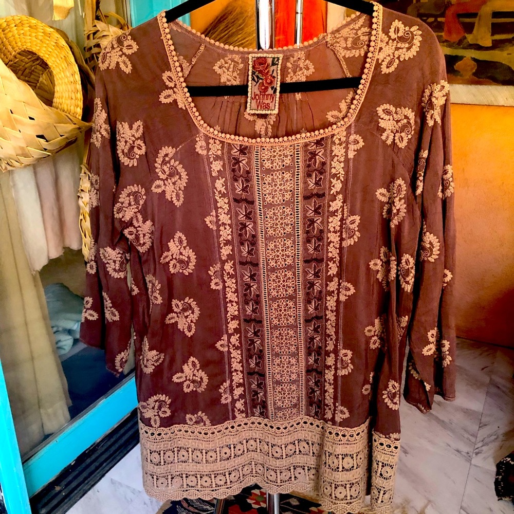 Johnny Was Brown Tunic Blouse